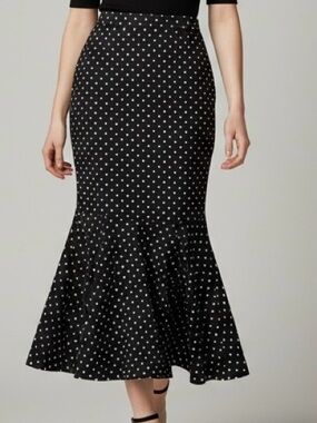 Handmade Black White Polka Dot Zip Side Button Midi Maxi Skirt Size M